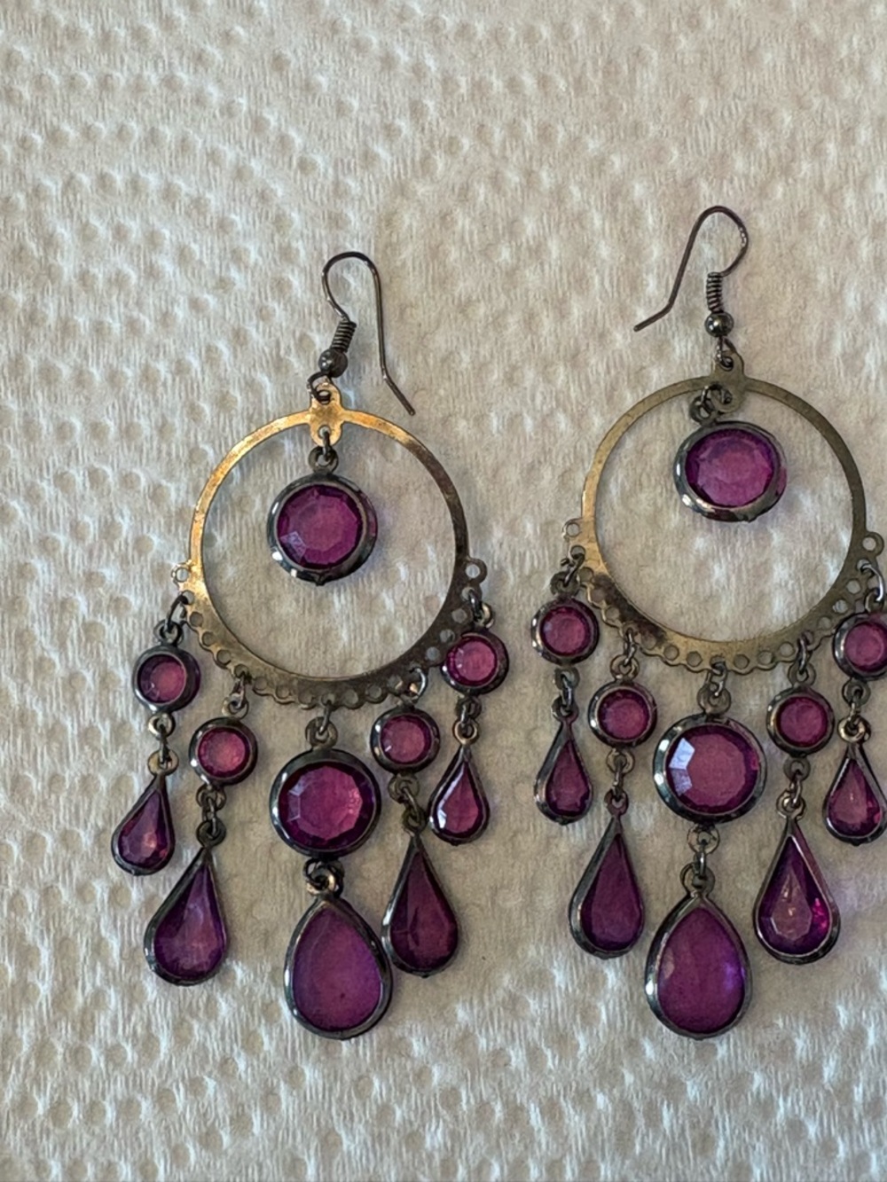 Purple Teardrop Chandelier Earrings - vintage bohemian